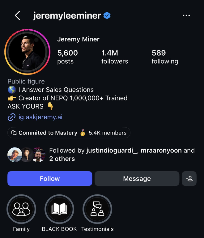 jeremy miner instagram profile